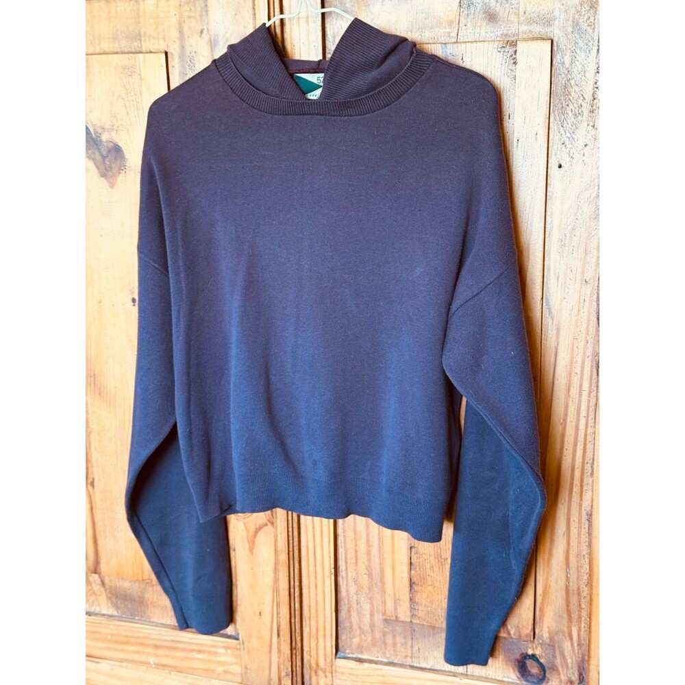 USA America Maroon 100% Cotton Knit Cropped Hoodie Sweater Size L